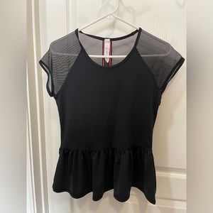 American Eagle Black Mesh Peplum Exercise Top